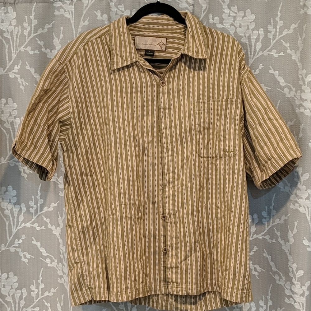 Men's Prana Green and Tan striped shirt